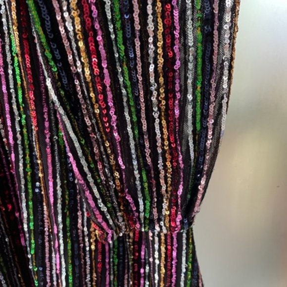 Rainbow Sequin Mini Dress Long Sleeve - Picture 3 of 5